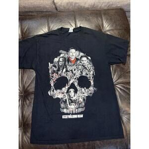 The Walking Dead Skull Cast Graphic T-Shirt Size L Black Negan Daryl Dixon 2016